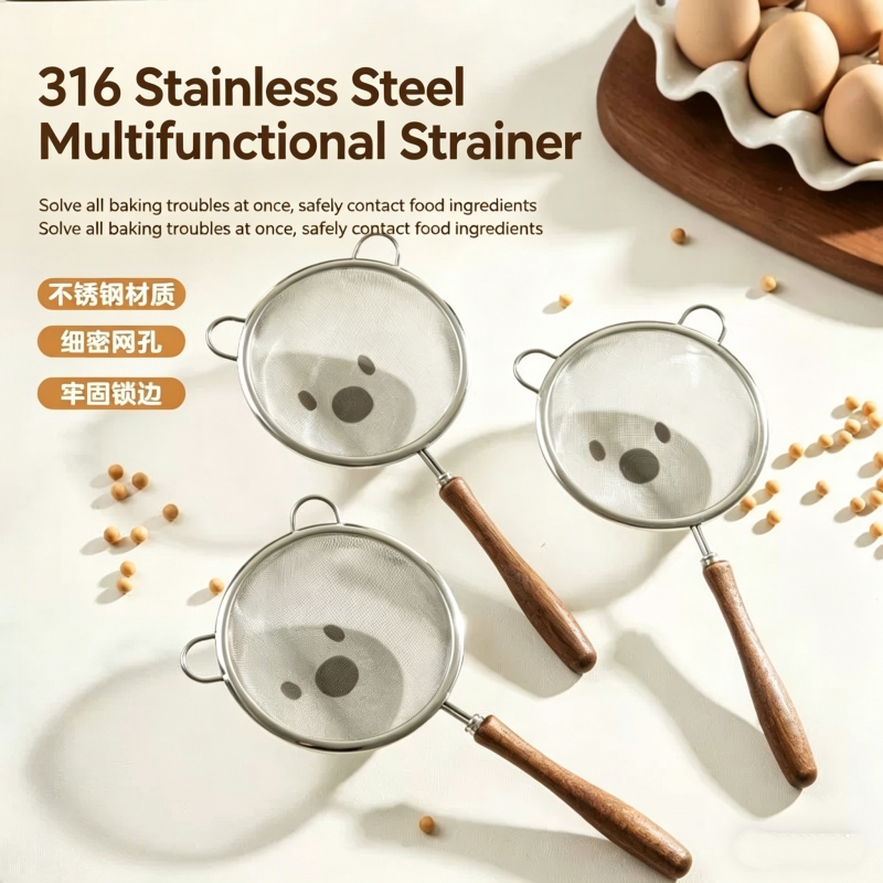 Baby Food Filter - İnce filtre süzgeci, yeni 304 ahşap