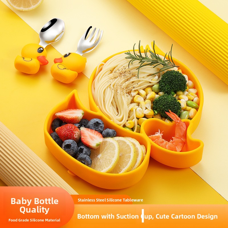Baby Food Apron - Sarı Ördek Silikon Paslanmaz Çelik Çocuk