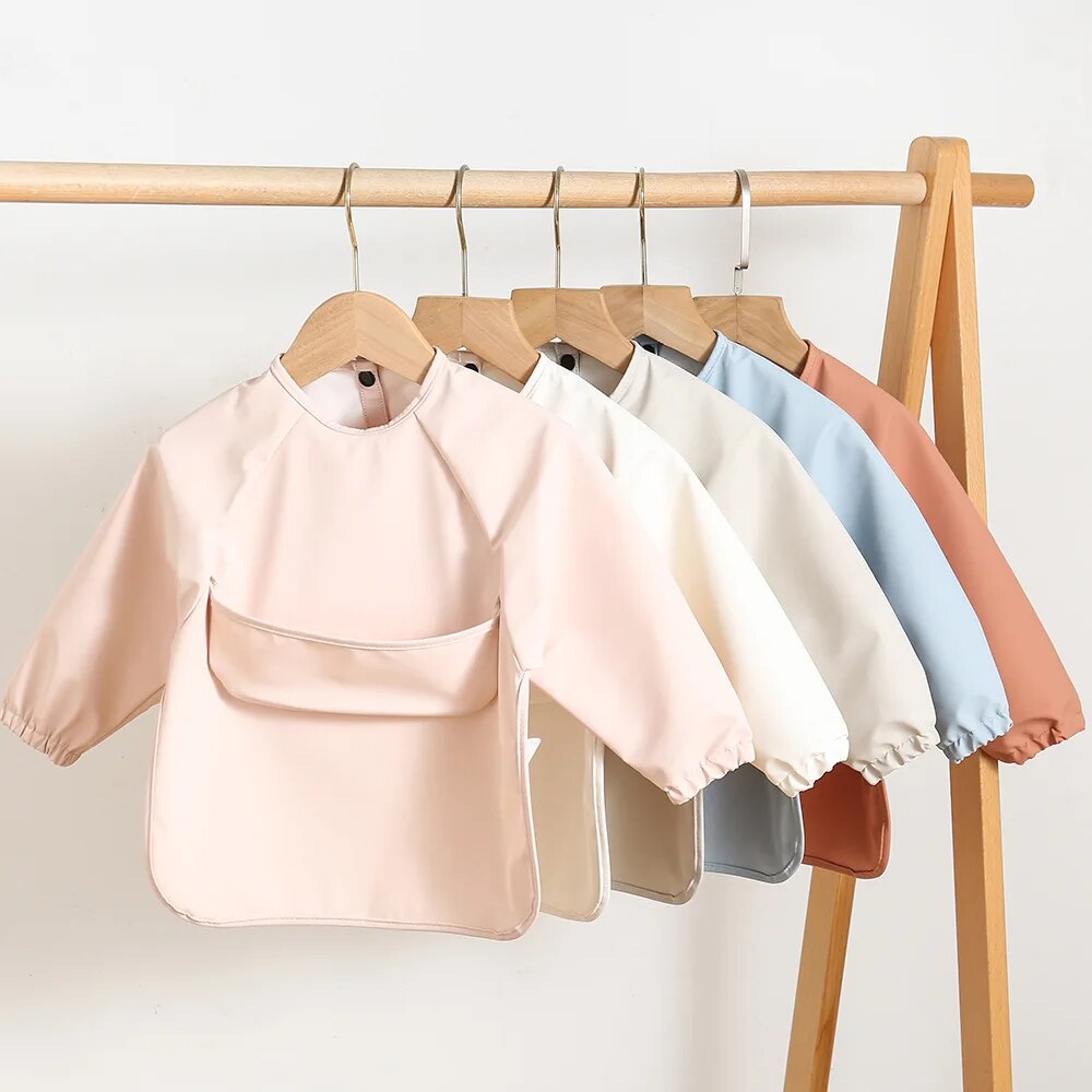 Baby Food Apron - 1 adet düz renk boyama Smock